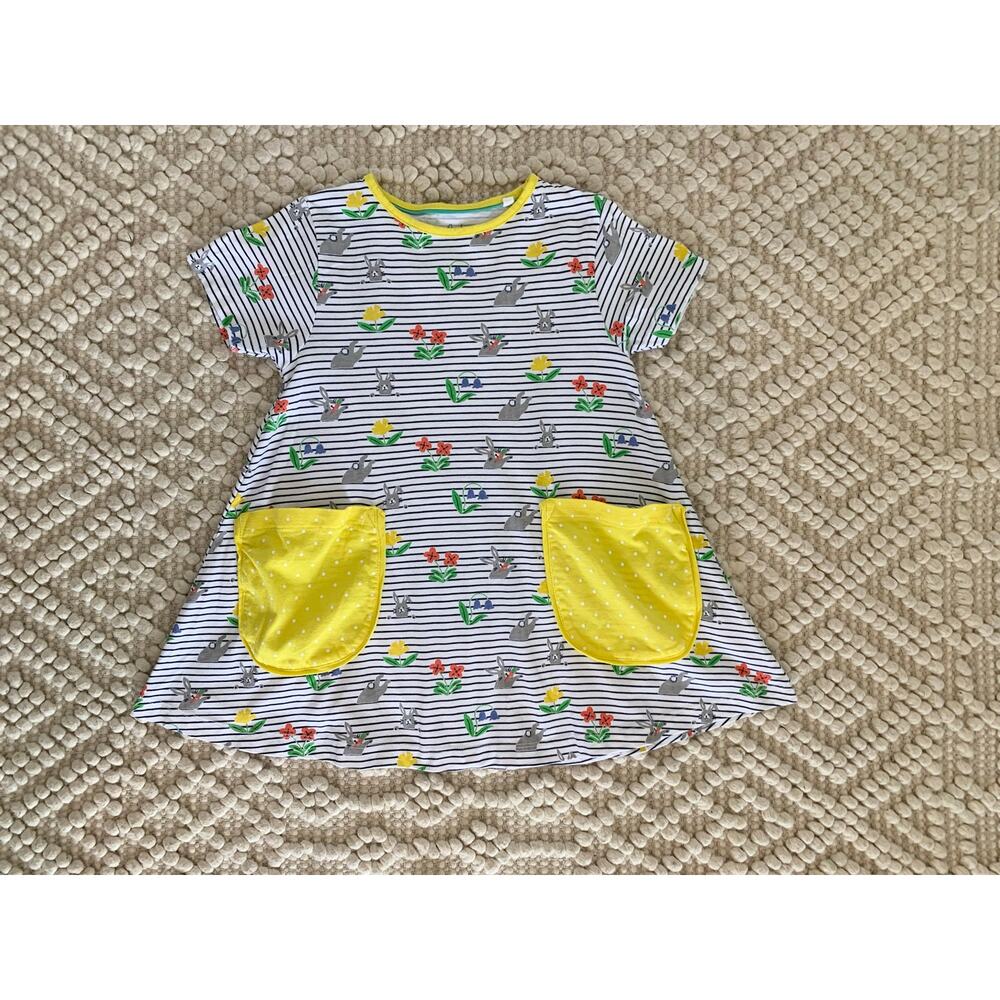 Boden Girls 7-8 Short Sleeve Striped Bunny Rabbit Floral Tunic Dress